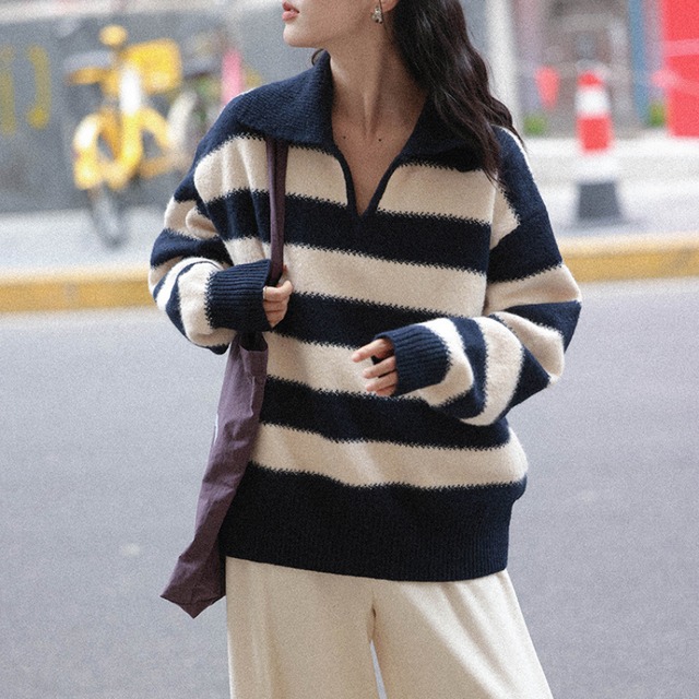 open-collar border knit　J00214