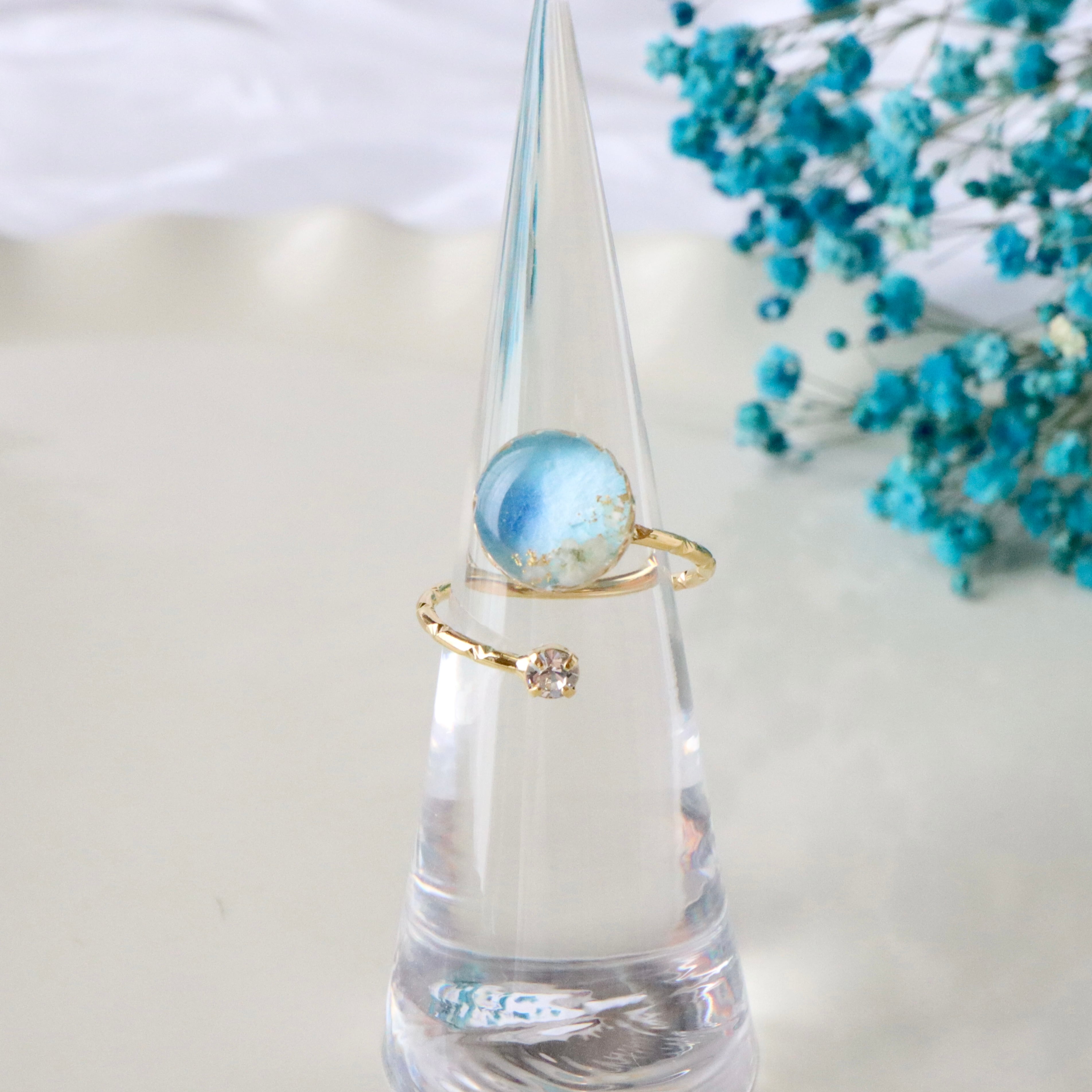 【リング01】 1点もの*和紙と水彩の彩り ~ネモフィラ~ フリーサイズ