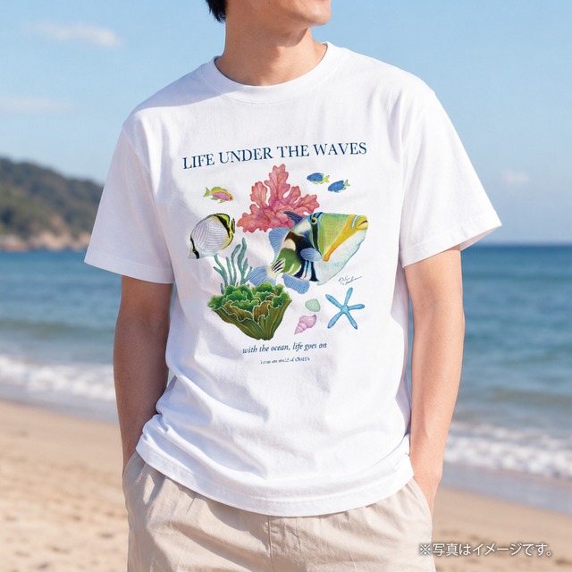 海の生きもの半袖Tシャツ（ムラサメモンガラ）｜LIFE UNDER THE WAVES Model-02