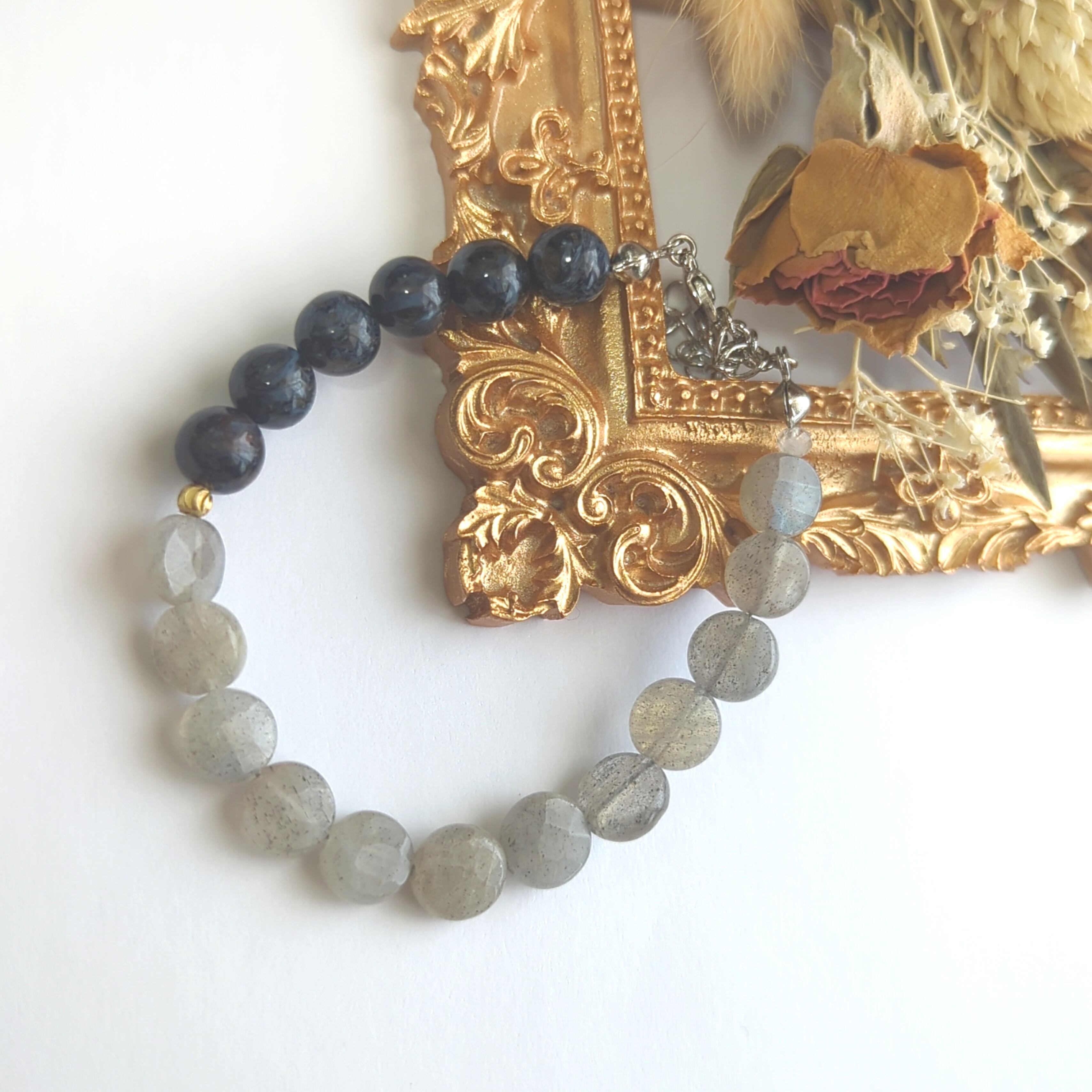 レア♡ラブラド＆ルチル&アパタイト デザインブレスレット モルダバイト入り ヒマラヤ特集】【ラスイチ】プレミアムデザインブレス（シルバールチル