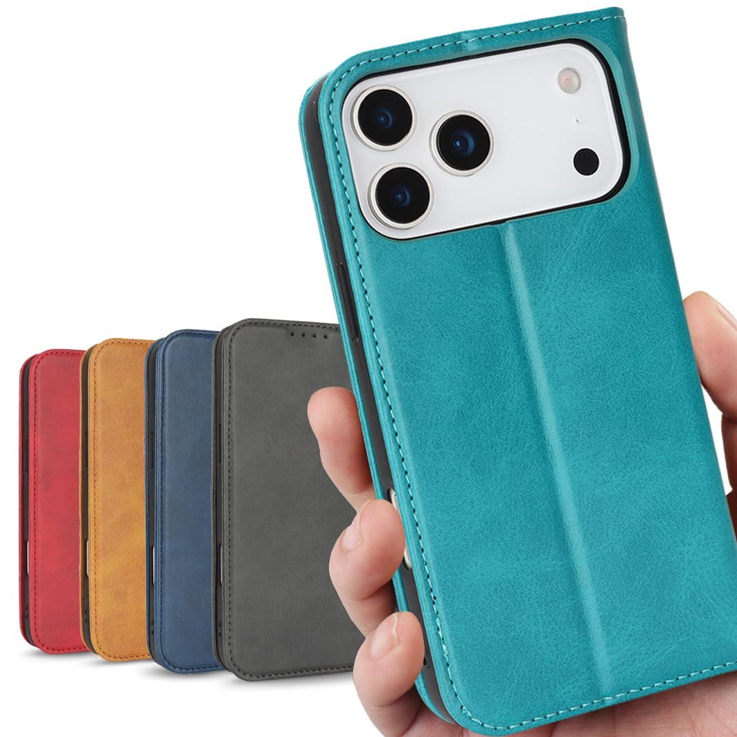 iPhone 18 pro 通用 17 pro ケース 手帳型 iCoverCase 18プロ 17プロ 用 スマホケース レトロ ターコイズ