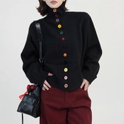 タートルネック ニットカーディガン H0017