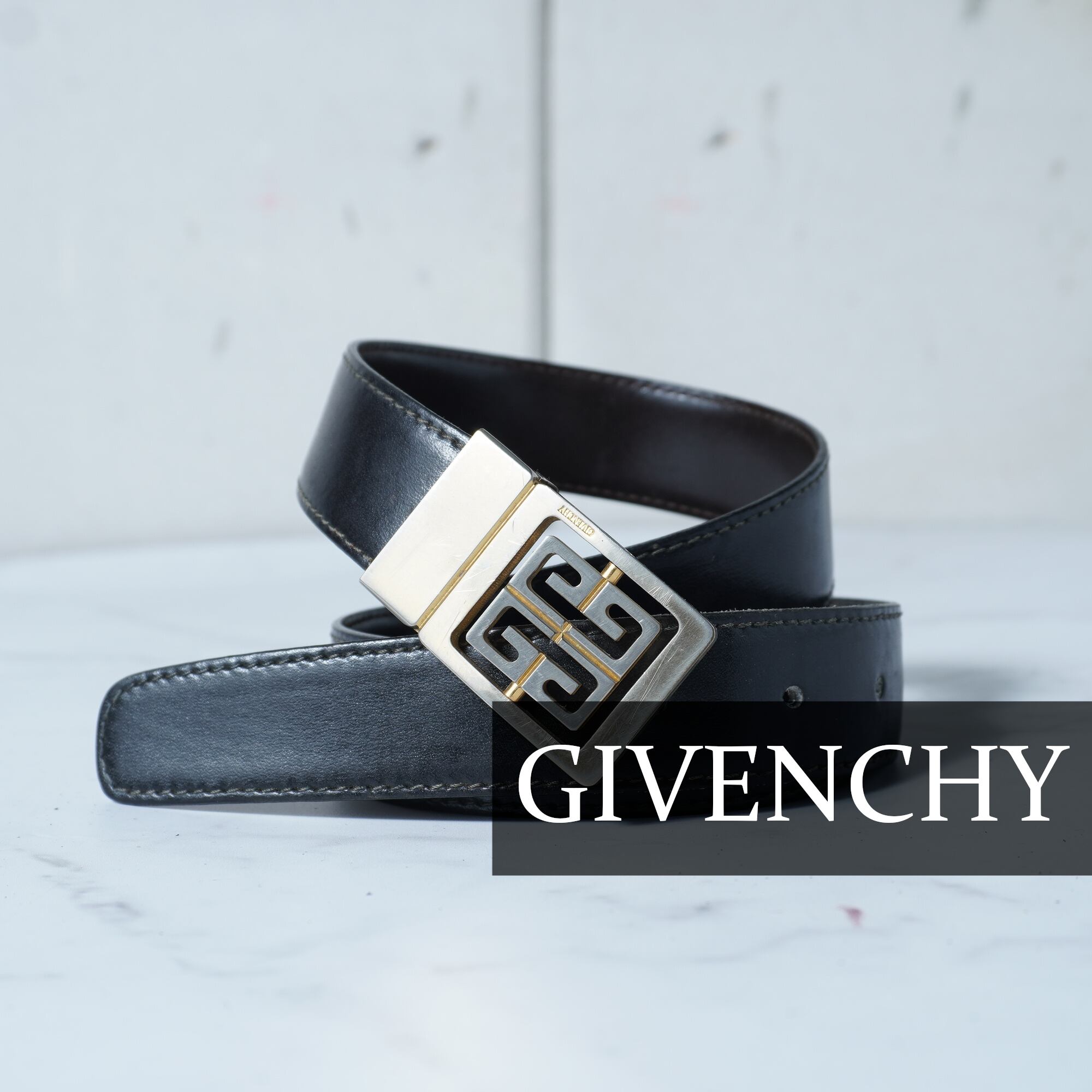 GIVENCHY】ジバンシー 4Gロゴゴールドバックルレザーベルト black