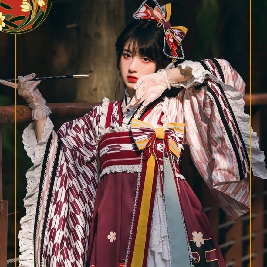 ゴスロリ通販 With U 予約販売 ゴスロリ服 和装 着物 セットアップ 大正浪漫 矢絣柄 レトロ ガーリー