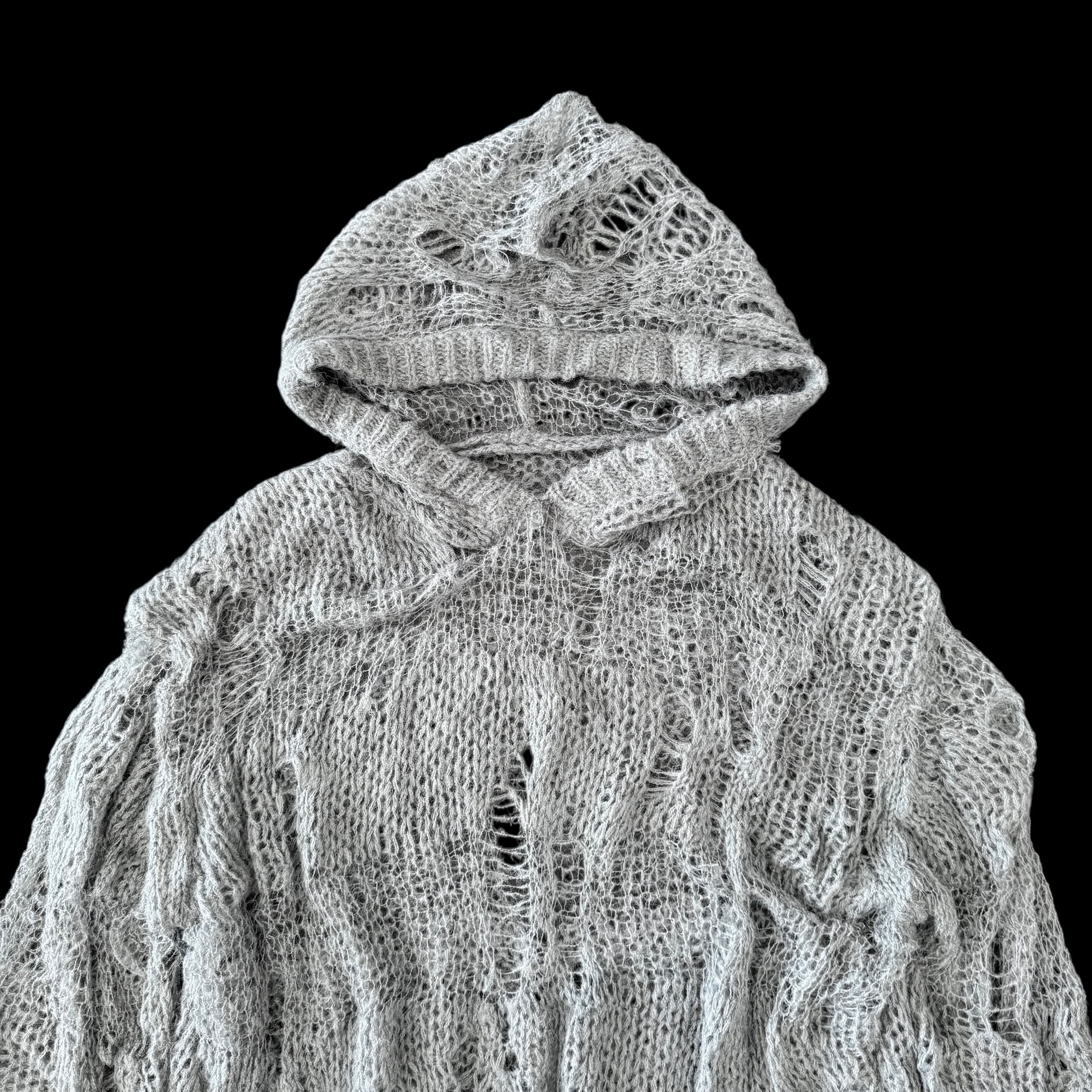 ダメージニットフーディー　GRAY