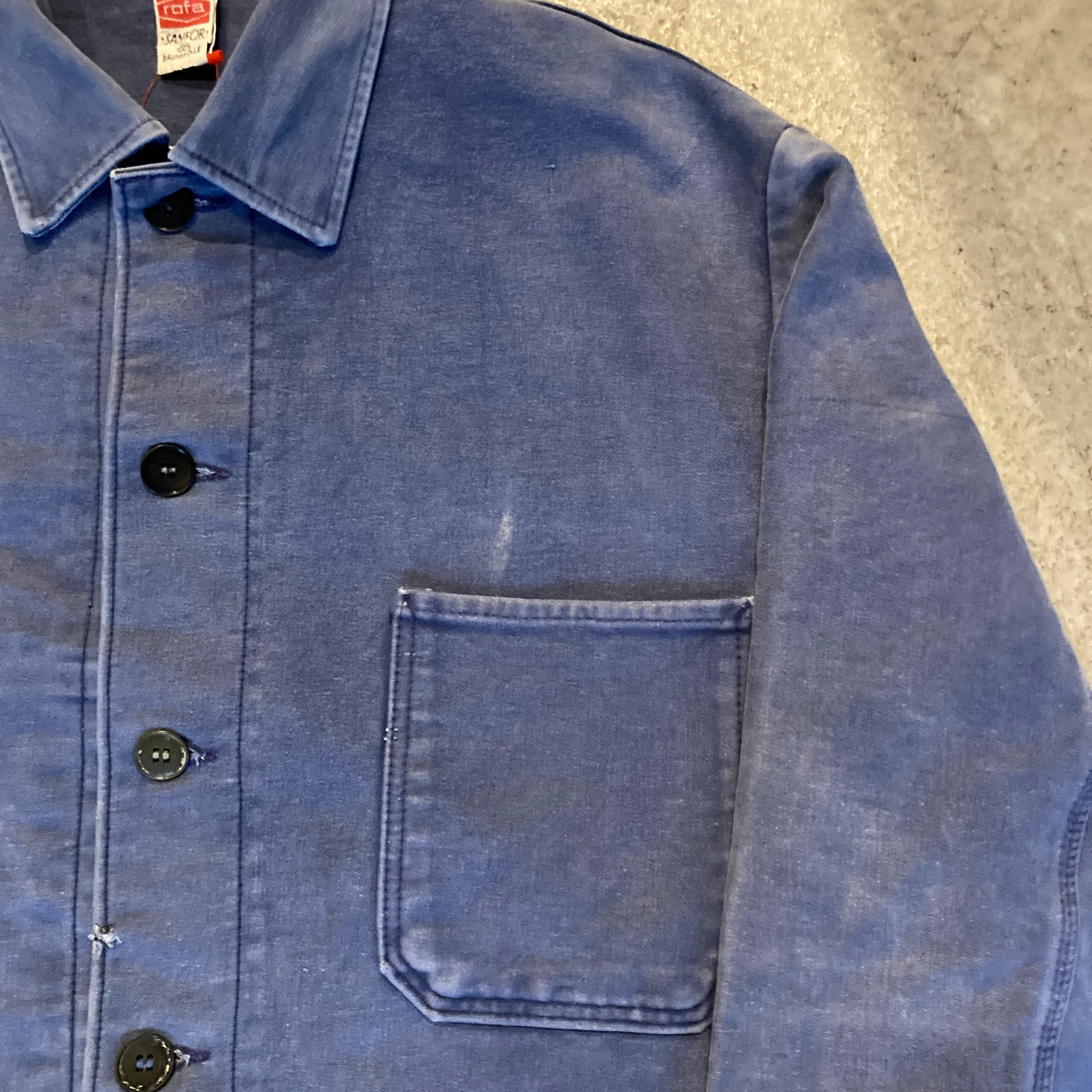 F545】Vintage French Work Jacket ROFA Blue Moleskin Style 56