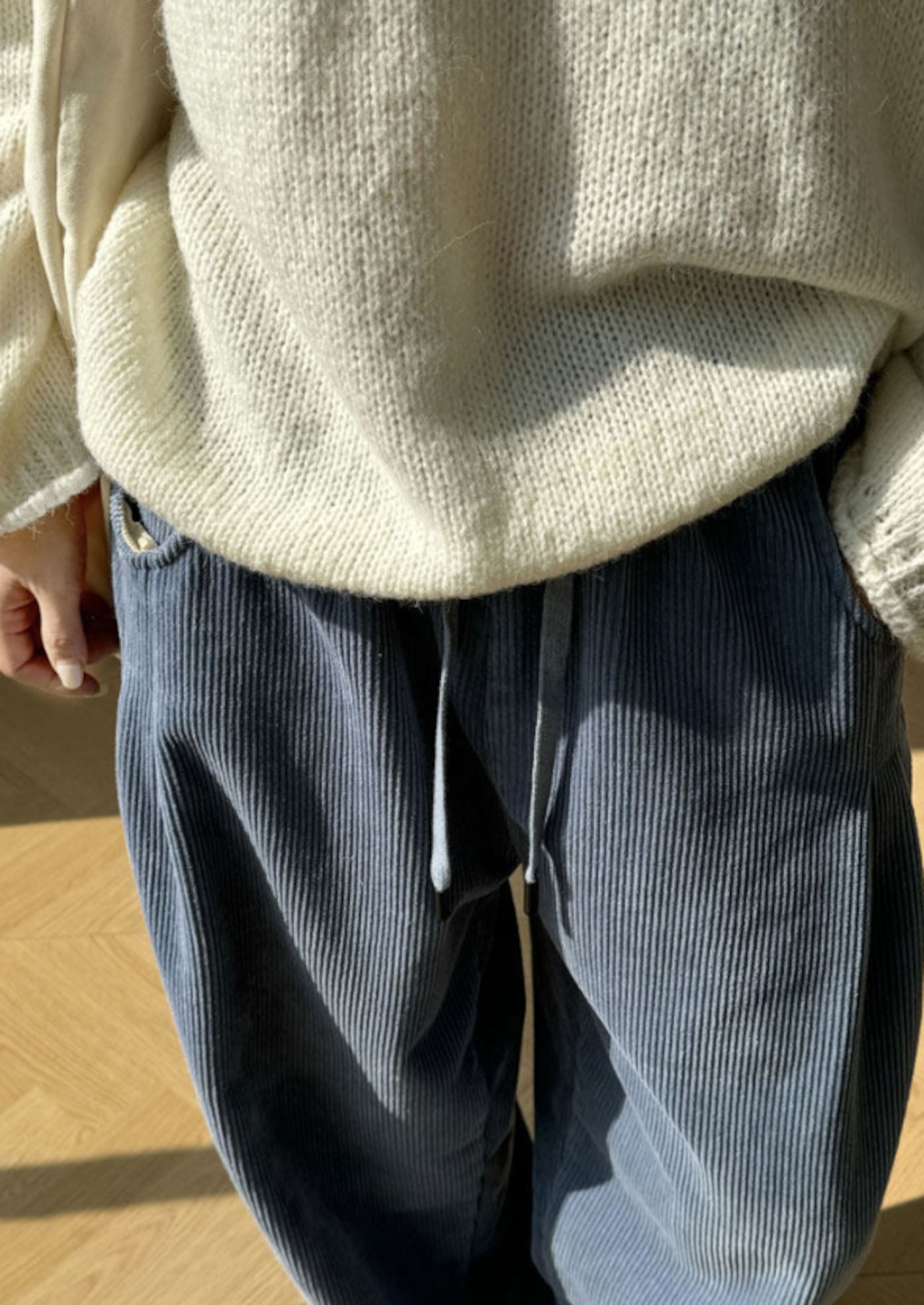 コーデュロイ 裏フリース ワイドパンツ