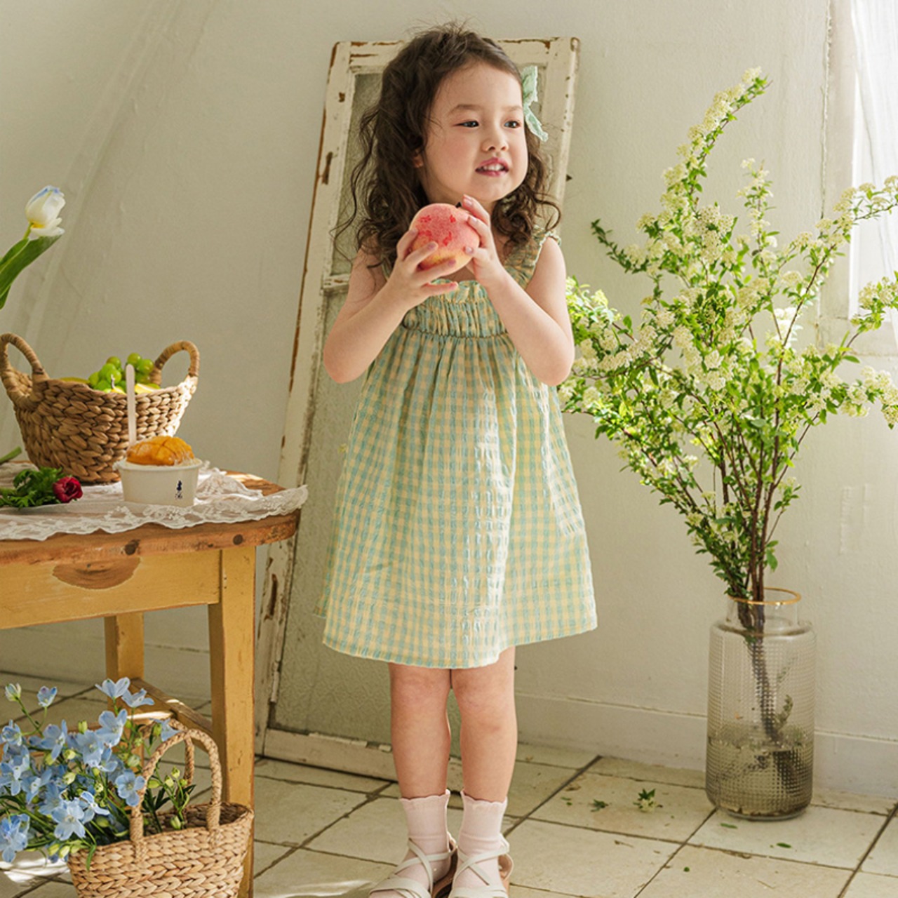 夏チェック柄キャミソールワンピース