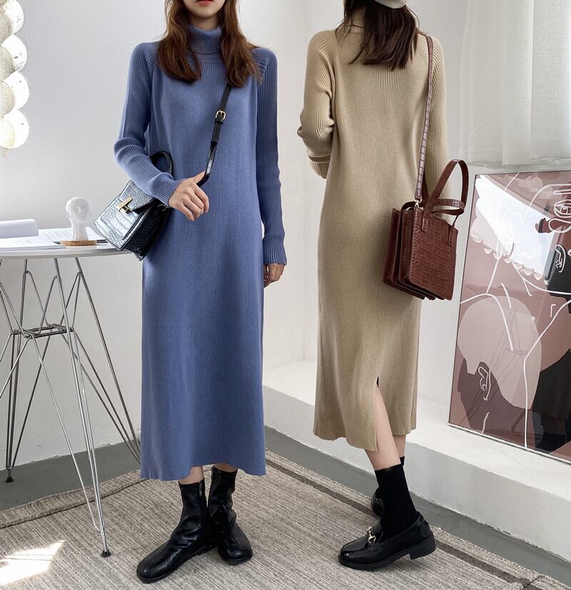 -ネックインナーベーススカートレディース2020年秋新バージョンのスプリットニットセータースカートルーズスモールロングスカート クレセントシティ58775241273