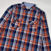 AIGLE エーグル チェック 長袖シャツ M/オレンジ×ブルー レディース