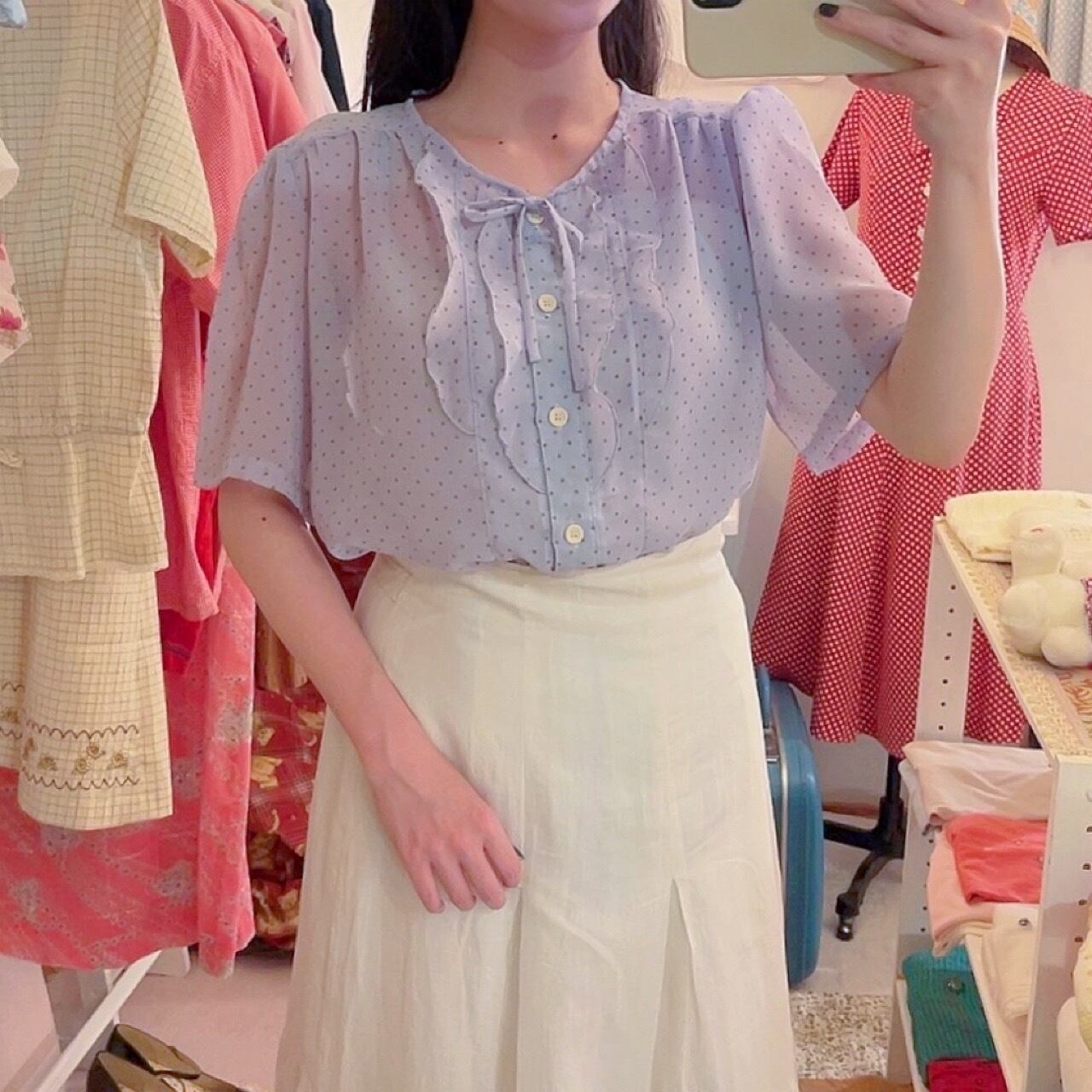 light blue dot sheer blouse