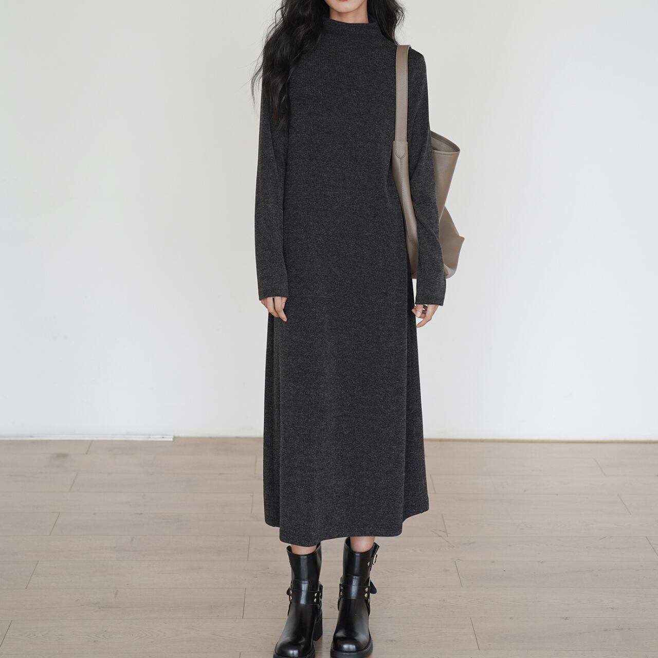 ハイネックニットワンピース a0361