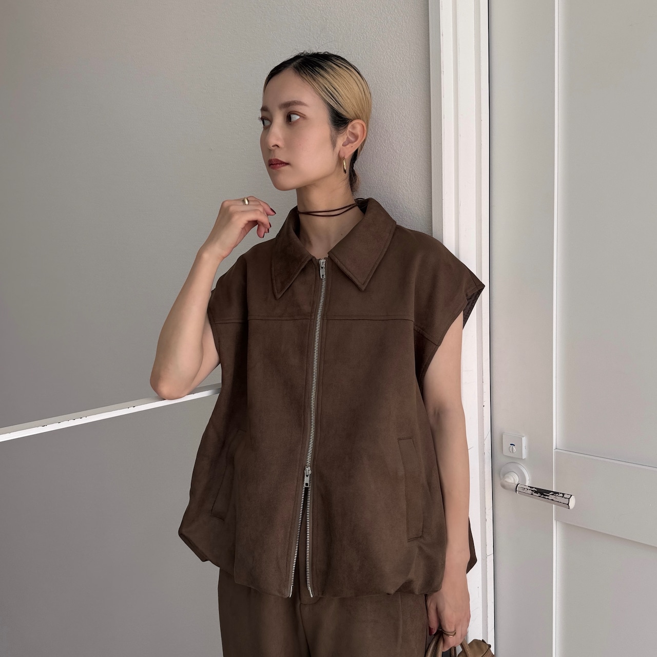 Wジップスウェードvest/ブラウン