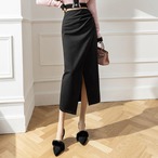 全3色 大きいサイズ ボトムス スカート タイト スリット レディース エレガント きれいめ カジュアル ミモレ丈 大人 可愛い フェミニン ハイウエスト 体型カバー 美脚 シンプル ギャザー ブラウン ブラック 黒 ベージュ 春 冬 秋 20代 30代 40代 50代