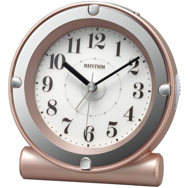 RHYTHM リズム クロック 目覚まし時計 電子音アラーム 文字板全面発光 ライト付 ピンクゴールド 8RE679SR13