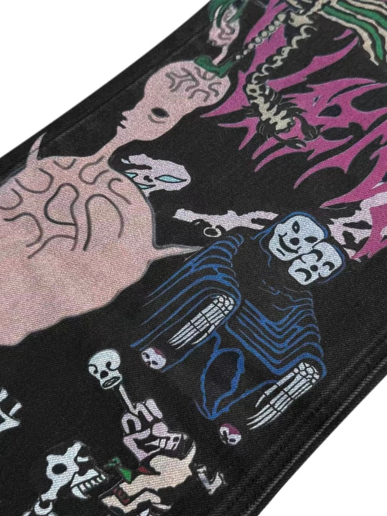 【CinderVein】Demon Skull Graffiti Print Flare Denim Pants