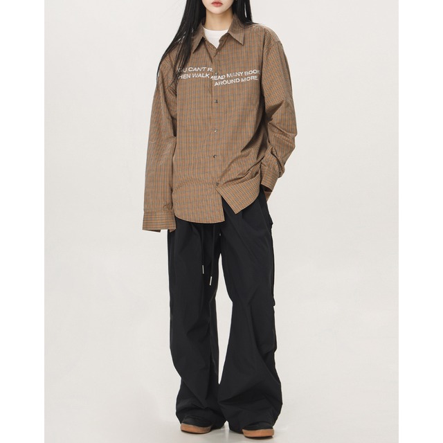 oversized glen check english shirt　オーバーサイズグレンチェック英字シャツ　J0974