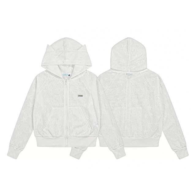sheer star cat-ear zip-up hoodie　スターシアーキャットイヤージップフーディー　J2149