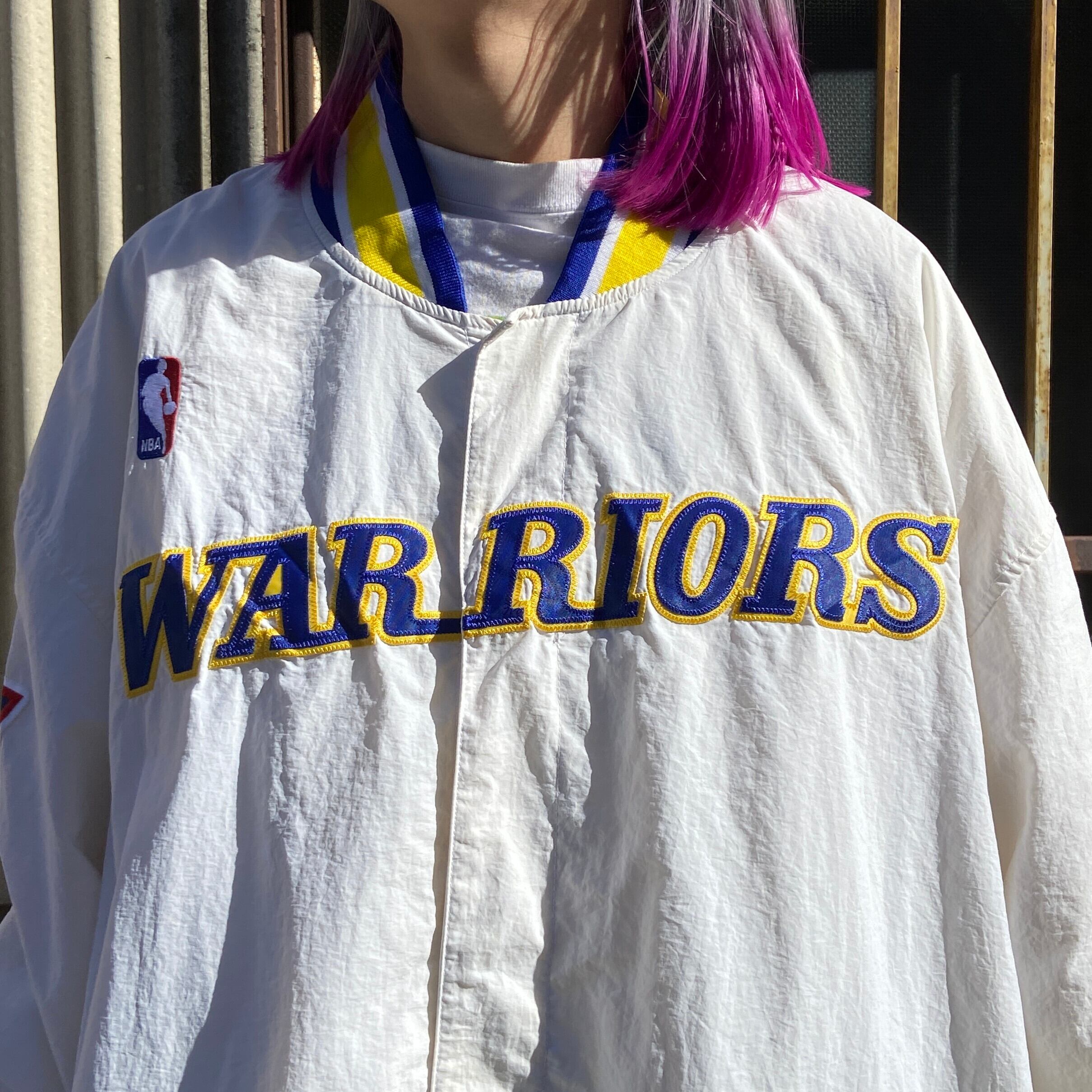 ビッグサイズ NBA ゴールデンステート・ウォリアーズ ナイロンスタジャン メンズ3XL 古着 Warriors received チームロゴ  ワッペン ホワイト 白 メッシュライナー 大きいサイズ【ブルゾン・ジャケット】【HA10】【cs2212-10a】 | cave 