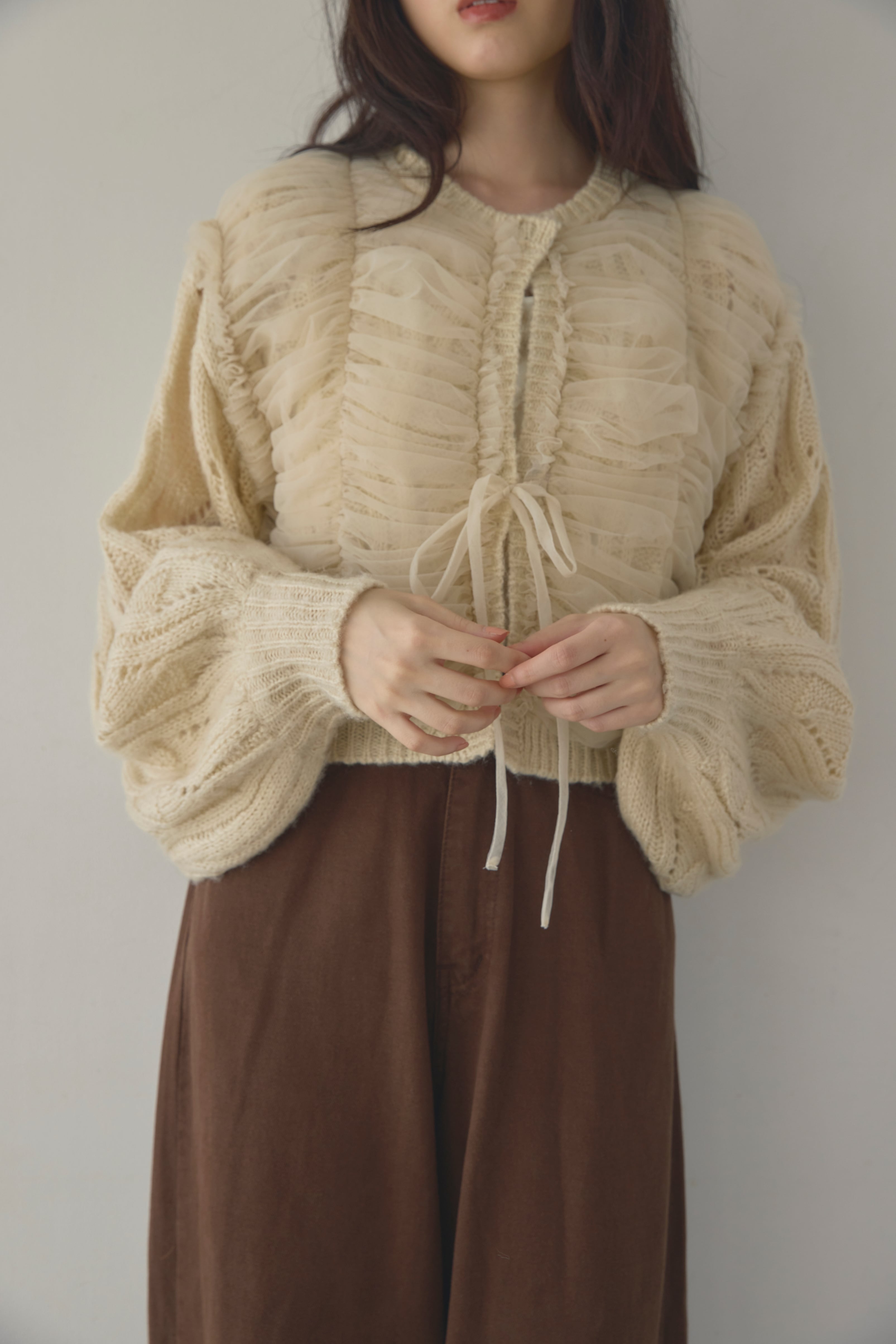 AM571104 tulle docking knit cardigan