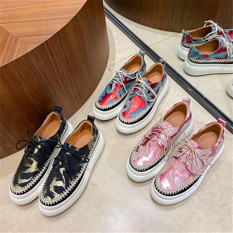 【新作】【送料無料】 増加したプラットフォームシューズの女性の春と秋の新しい革のスロープ、クロスストラップシングルシューズの色がハイヒールにマッチ 靴 スプリング 春物 オータム 秋物 レザー 10b385856579500