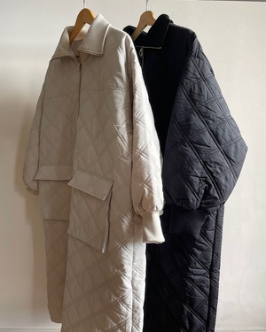 quilted rib stand collar long coat