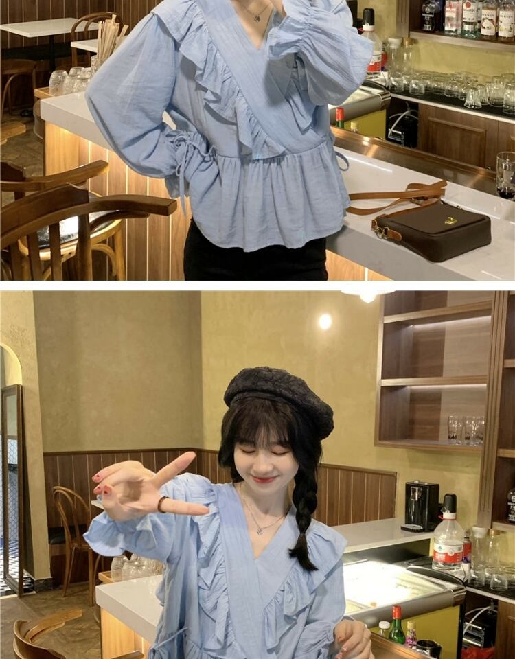 ルーズVネックシャツ オータムトップス ホワイトショート ロング 大人ガーリー スウィート キュート カジュアル 秋物 萌量不足9089294029