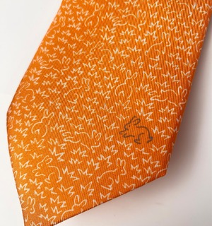 エルメス シルクタイ 7㎝《 Hiding Rabbit》Orange/Blanc