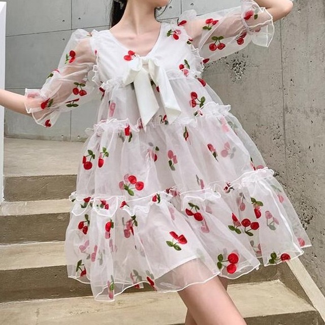 cute cherry fairy mesh dress 0263