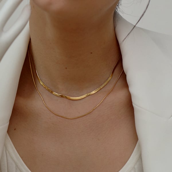 Gold simple double Necklace 21447 | Leithy Gold simple double Necklace 21447 | Leithy