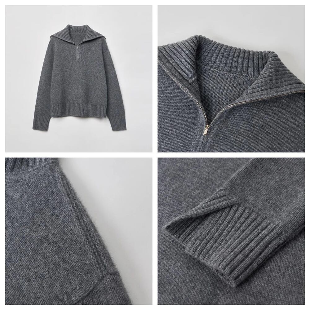 Winvynee-レディースグレールーズセーター、100% ウール、ハーフジップカラー、カジュアルプルオーバー、アウターウェア、プラスサイズ、冬、a1283001 Winvynee-レディースグレールーズセーター、100% ウール、ハーフジップ