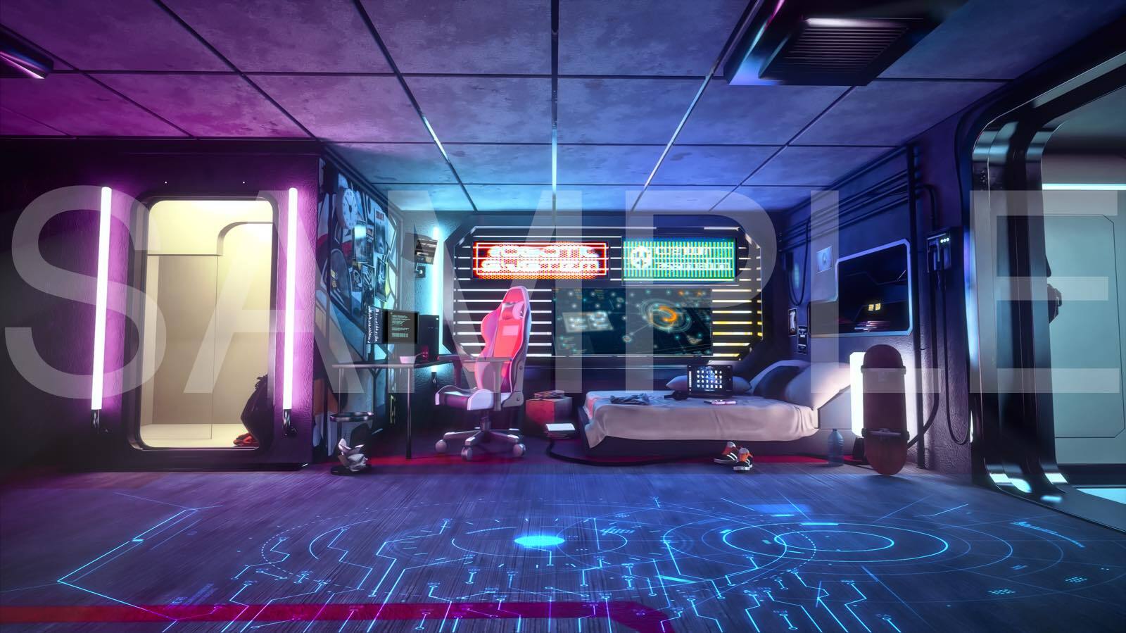 愛してナイト　セル画　背景画付 05 サイバーパンク・ナイトシティ・アーケード街、色調別4枚セット