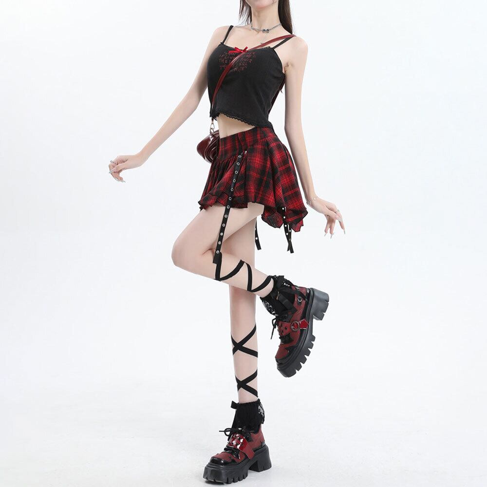 【送料無料】 チェック柄 ミニスカート アシンメトリー レディース 春夏 韓国 原宿系 ストリート アメカジ 大人 カジュアル かわいい ロック パンク Y2K 裏地付き 大人可愛い 大人女子