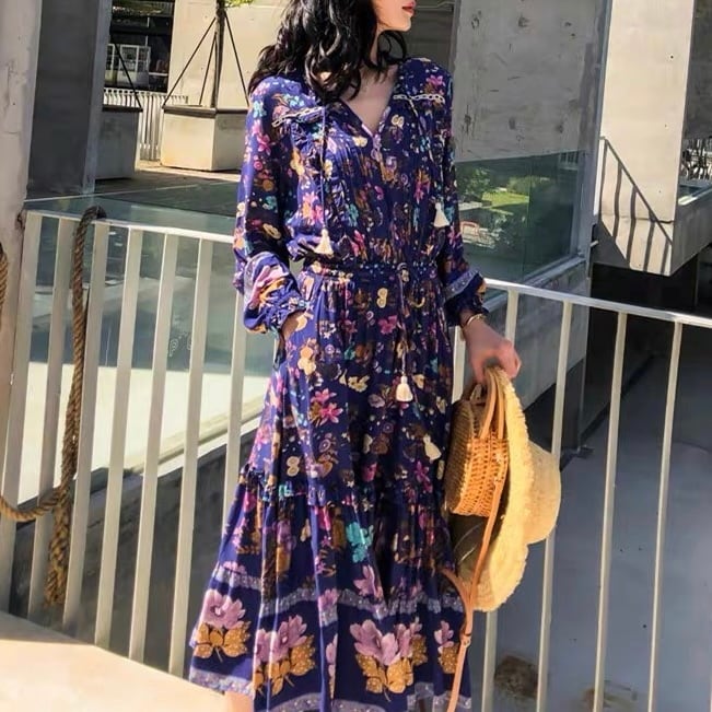 ボヘミアン ワンピース O1128 Leaf Tone