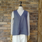《別注》fog linen work|普通地リネンVネックベスト・ジレ(col.ブルーフェメ)