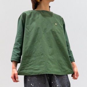 ＋2 jersey & broadcloth-wash asymmetric chest pocket Tee