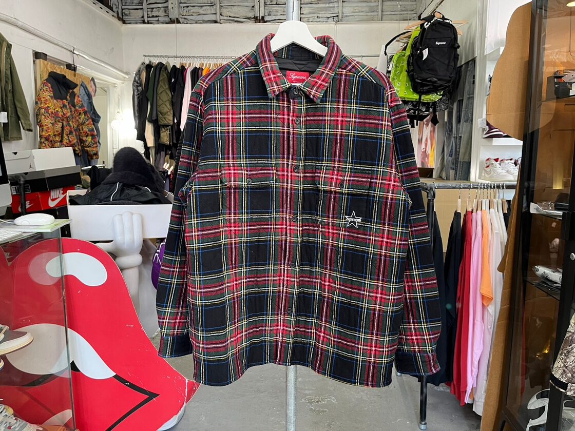 Supreme QUILTED PLAID FLANNEL SHIRT MEDIUM BLACK 81001 | Pay ID