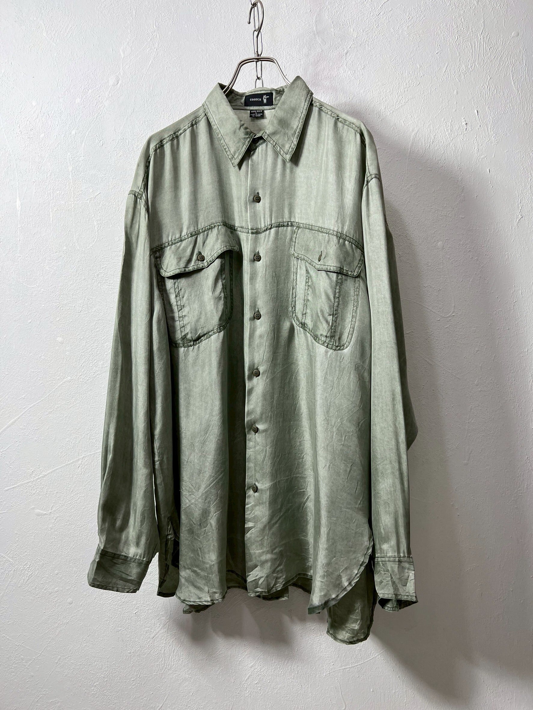 80〜90's "GOOUCH" fade green silk shirt