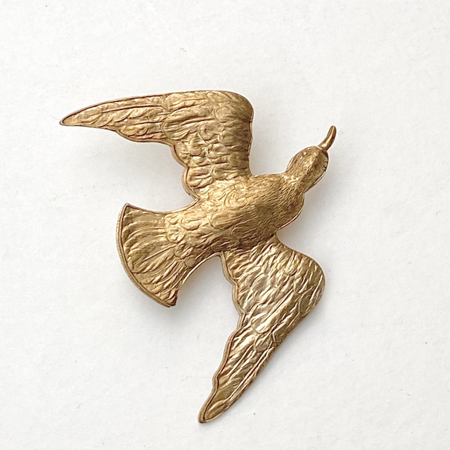 Brass charm brooch - M Bird O-06