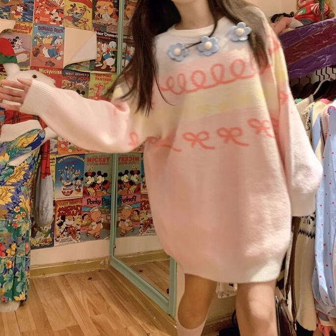 フラワーコサージュ＆リボンロングトップス ・65024 | sucrier  