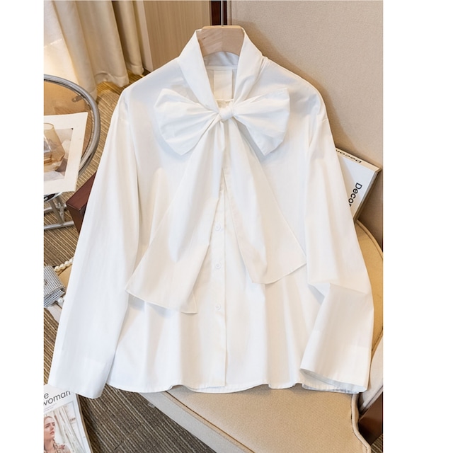 elegant ribbon white blous(2color)＜t3384＞