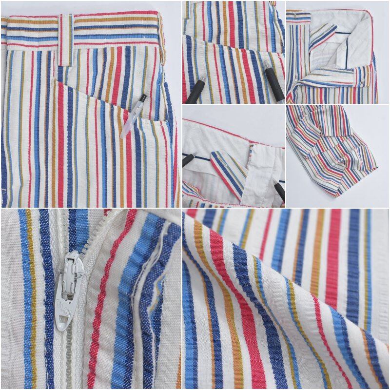 古着　マルチカラーストライプフレアパンツ　ブーツカット 70s Vintage マルチストライプ シアサッカー スラックス TALONジップ