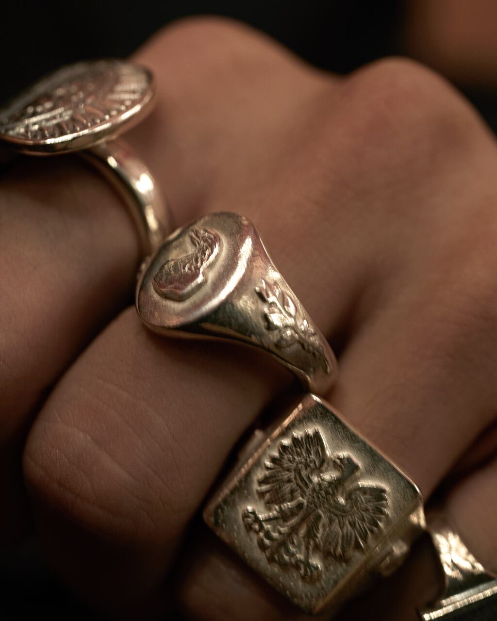 R-092 Rectangle signet ring flower (SV Poland Eagle) | WAKAN