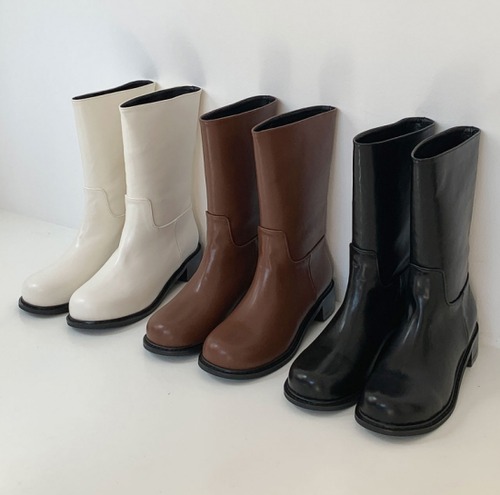 ミディアムブーツ レディース 大きいサイズ 太ヒール ミディアム丈 ミドル丈 ミドルヒール 履き口 ゆったり 無地 シンプル 通勤 デート 女子会 お出かけ 休日 10代 20代 30代 40代 秋冬