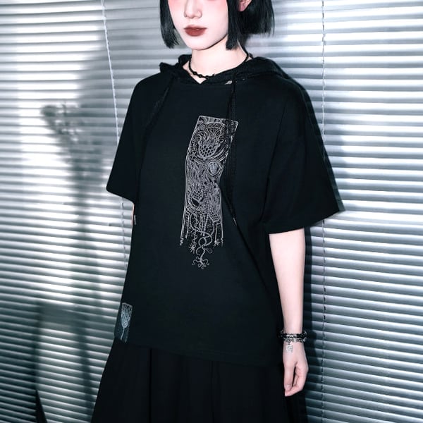 レースフードダークプリントTシャツ(ruf_03065)