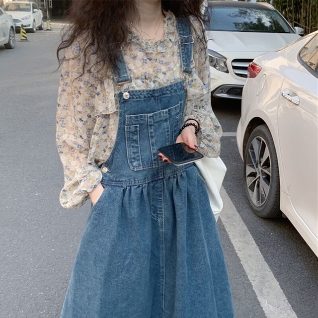 ワンピース ジャンパースカート ノースリーブ デニム ミモレ丈 大人カジュアル ゆったり 春 夏