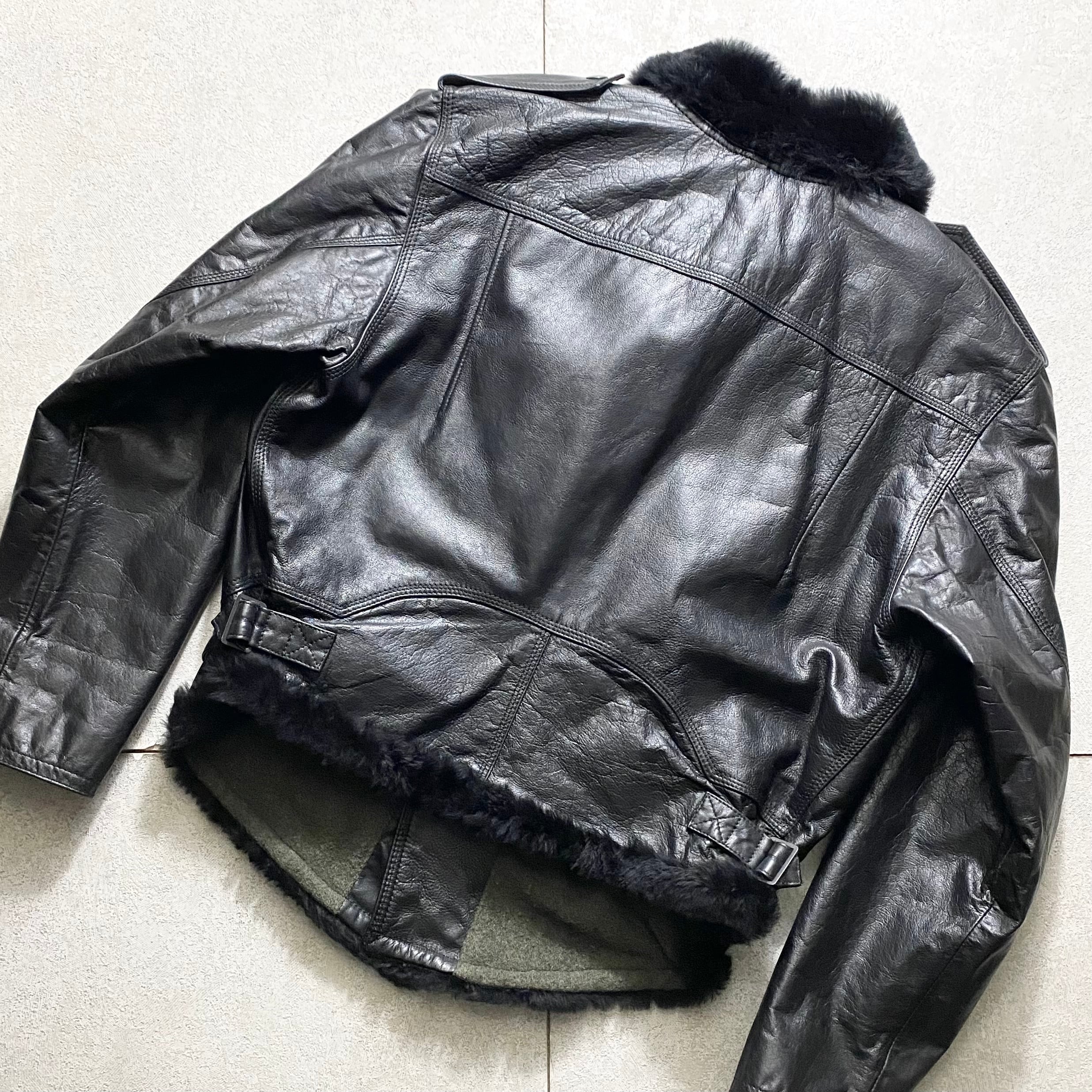 vintage EMPORIO ARMANI black leather riders jacket with fur | NOIR 