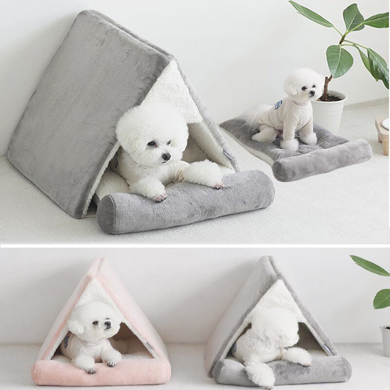 ペット ベッド ふわふわ 暖かい ユニーク テント型 ドーム型 おしゃれ かわいい インテリア ドッグ 猫 キャット ベット ソファー クッション ピンク グレー