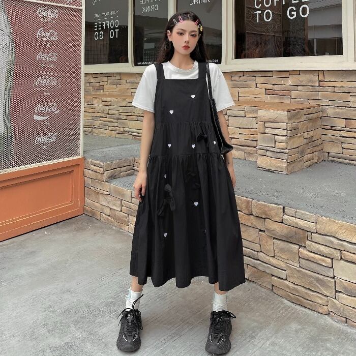ダークサマーカジュアルロングスカート スタイル刺繍ブラックドレス 夏物 ケッペル96075514742
