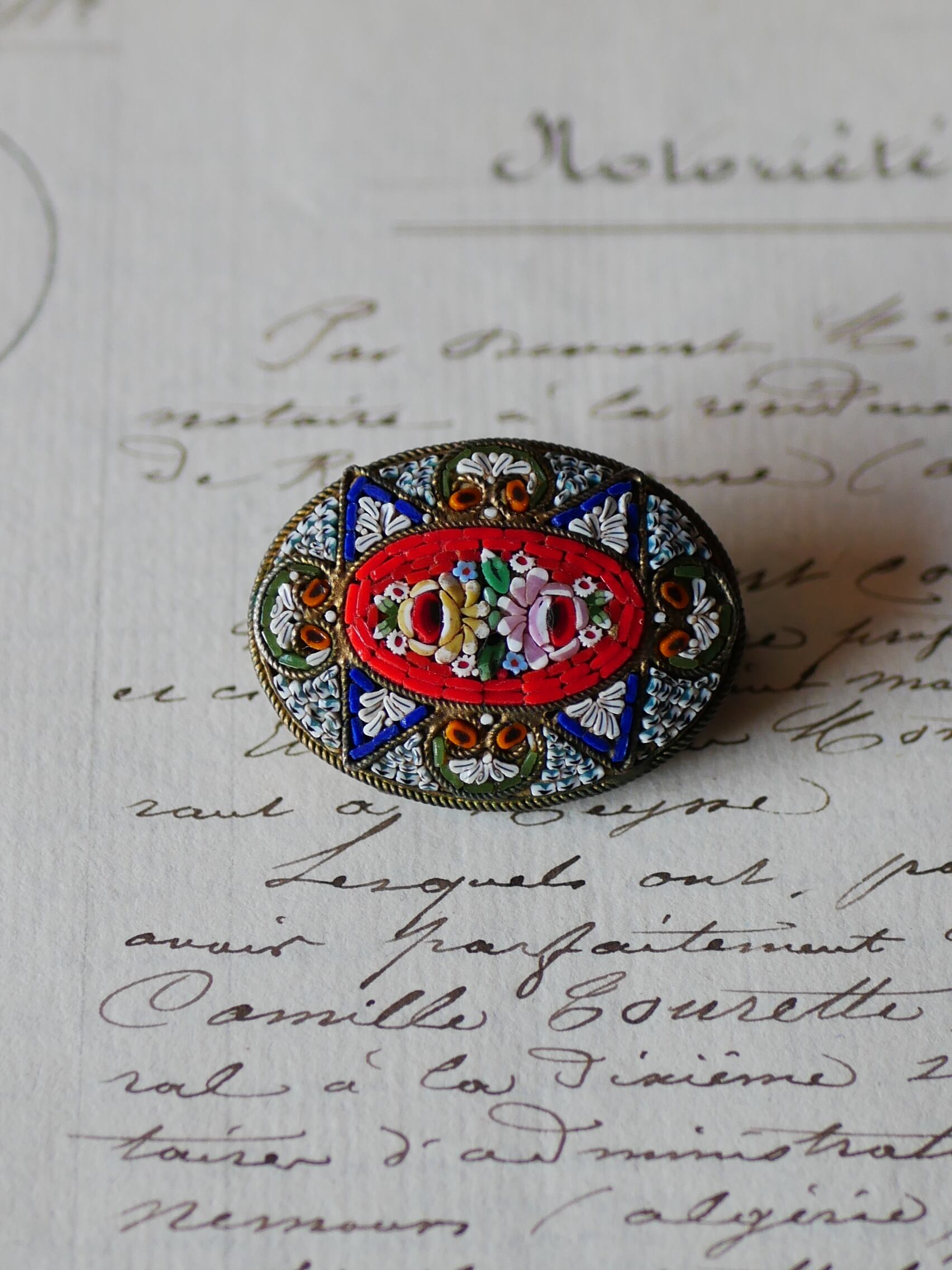 マイクロモザイク イタリア製 ビンテージブローチ ブロカントのある暮らし